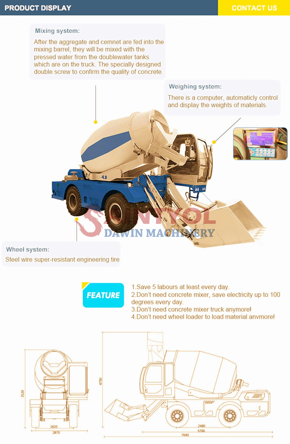 Mobile Concrete Mixer with Loader and Drum Lift System on Sale