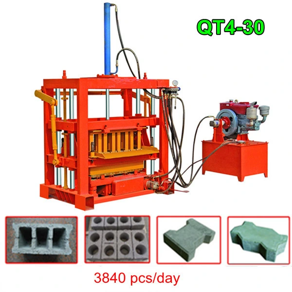 Smallest Hydraulic Concrete Block Making Machine with Diesel Engine or Electric Power (QT4-30)